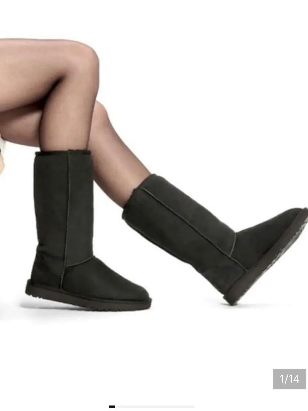 UGG Classic Tall Black Suede Shearling-Lined Sheepskin Boots Women’s Size 6